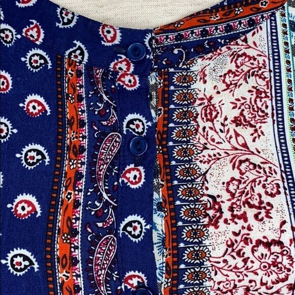 ROPER Mesh Back Tunic Mini Dress Blue Paisley Prin size M - Picture 5 of 11